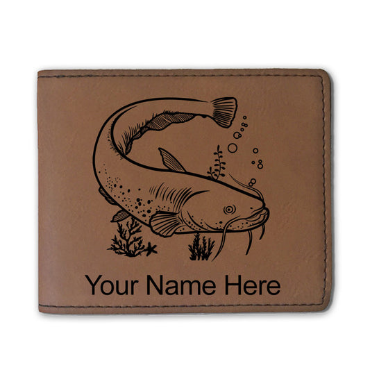 Faux Leather Bi-Fold Wallet, Catfish, Personalized Engraving Included