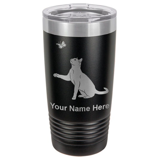 20oz Vacuum Insulated Tumbler Mug, Cat with Butterfly, Personalized Engraving Included