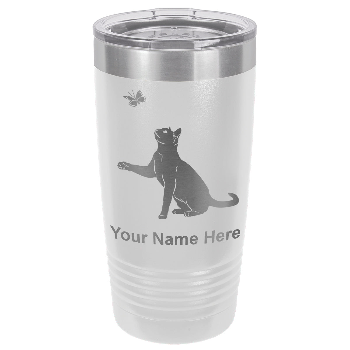 20oz Vacuum Insulated Tumbler Mug, Cat with Butterfly, Personalized Engraving Included