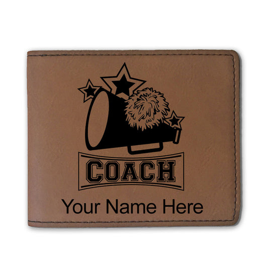 Faux Leather Bi-Fold Wallet, Cheerleading Coach, Personalized Engraving Included