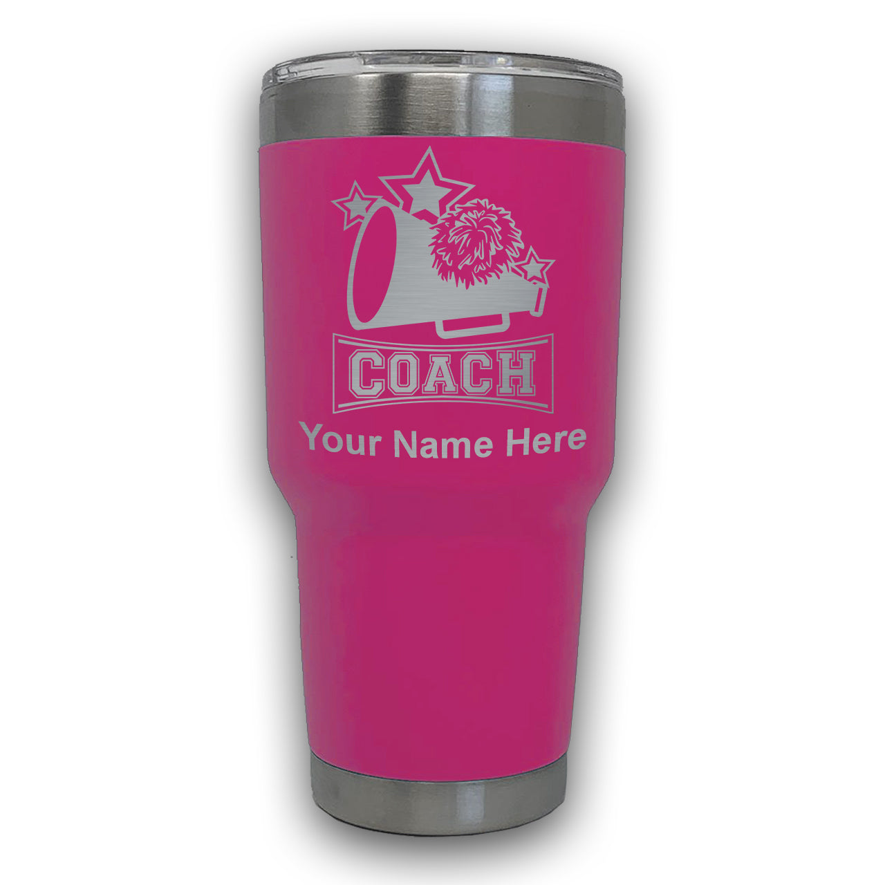 LaserGram 30oz Tumbler Mug, Cheerleading Coach, Personalized Engraving Included