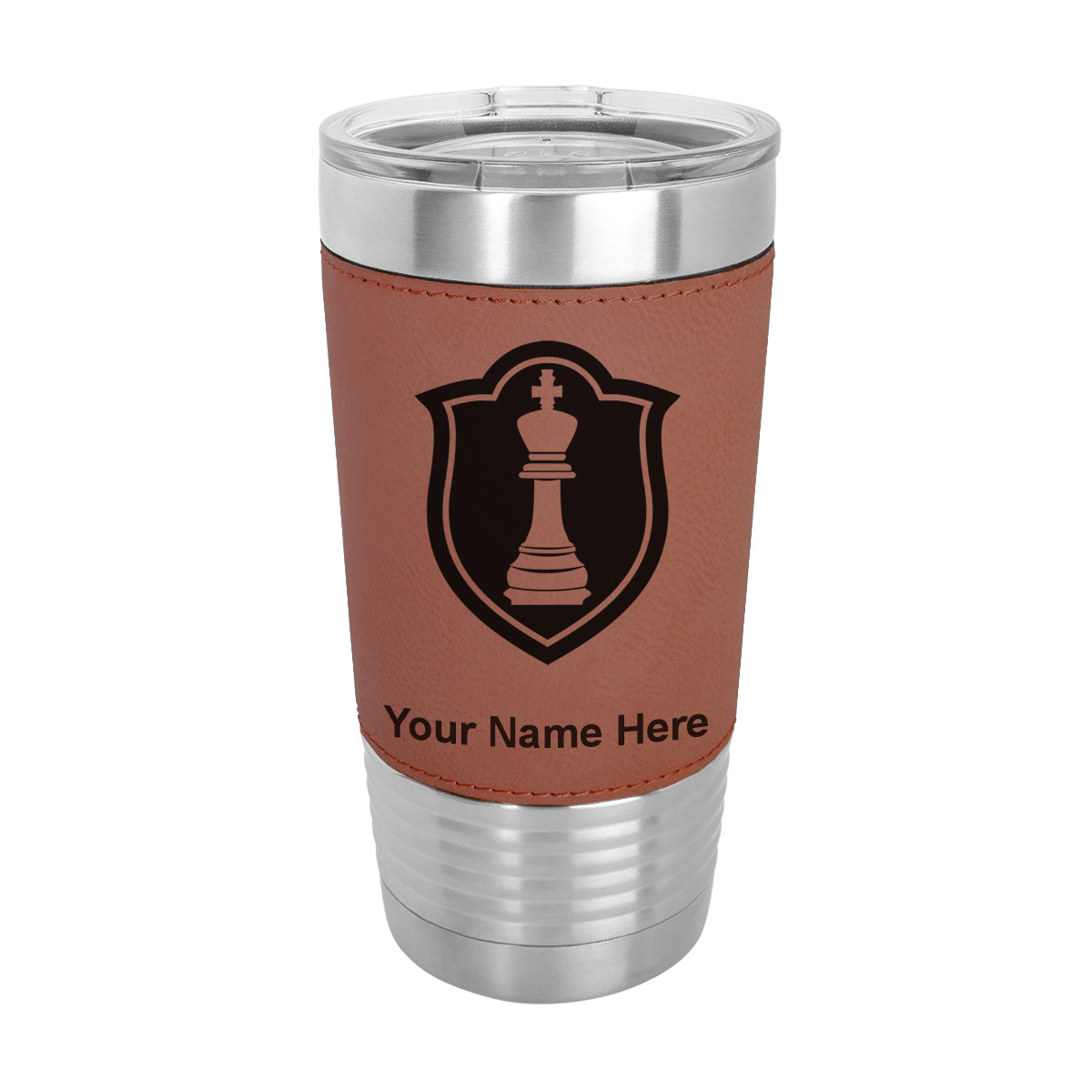 20oz Faux Leather Tumbler Mug, Chess King, Personalized Engraving Included - LaserGram Custom Engraved Gifts