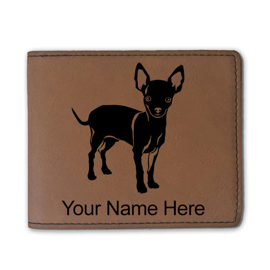 Faux Leather Bi-Fold Wallet, Chihuahua Dog, Personalized Engraving Included