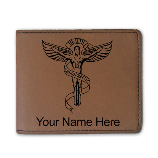 Faux Leather Bi-Fold Wallet, Chiropractic Symbol, Personalized Engraving Included