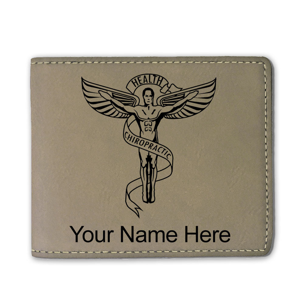 Faux Leather Bi-Fold Wallet, Chiropractic Symbol, Personalized Engraving Included