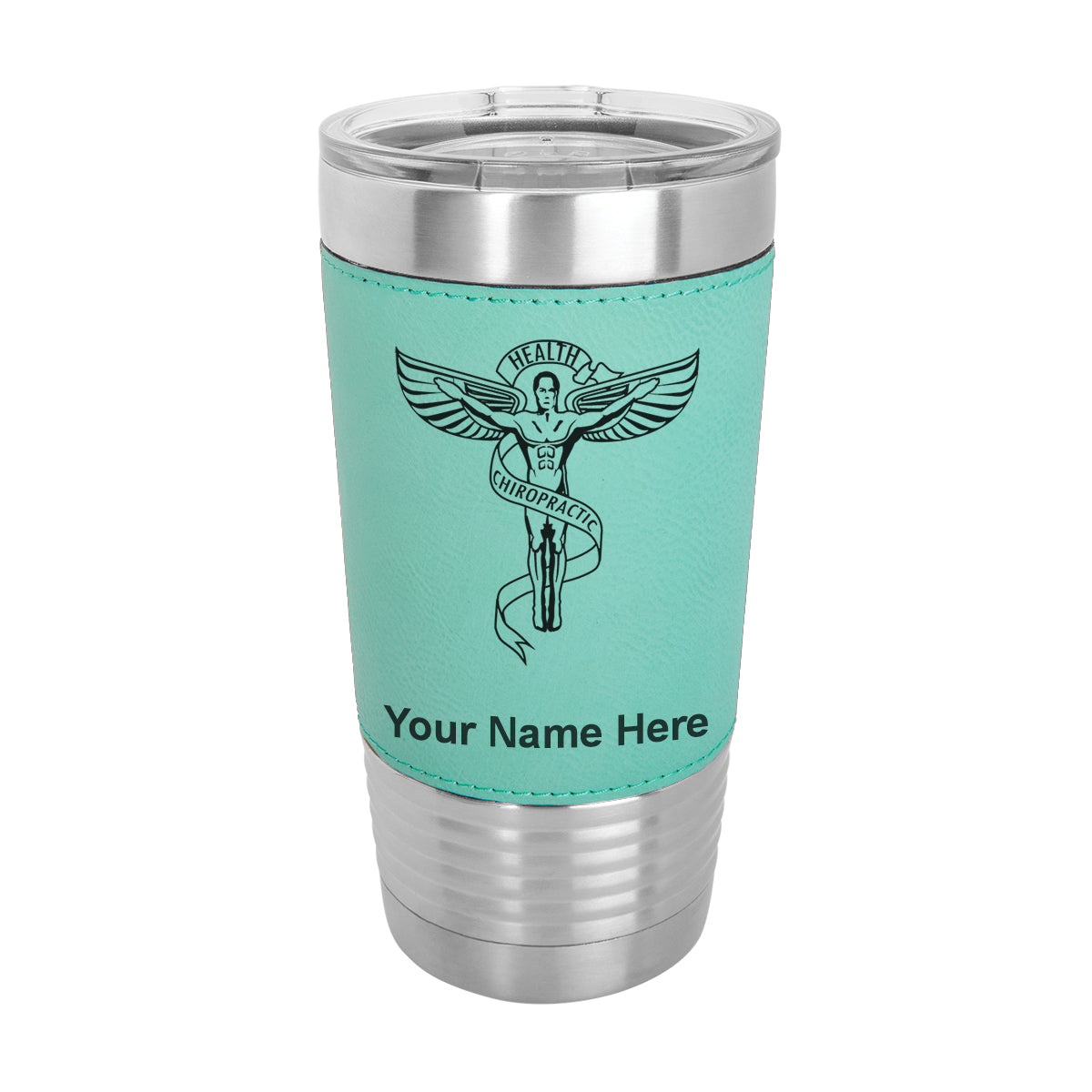 20oz Faux Leather Tumbler Mug, Chiropractic Symbol, Personalized Engraving Included - LaserGram Custom Engraved Gifts