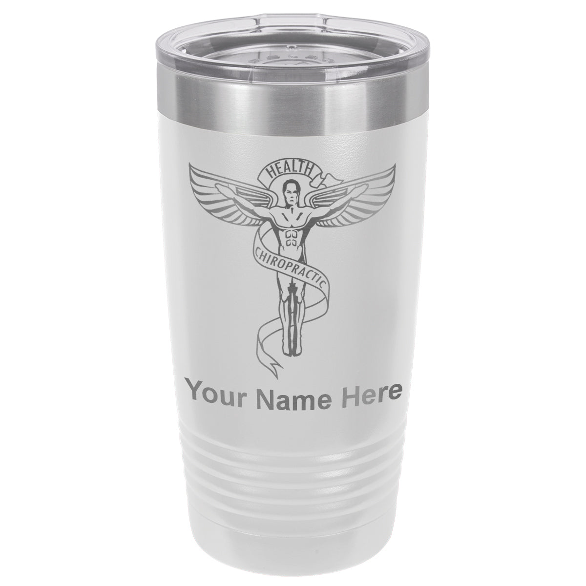 20oz Vacuum Insulated Tumbler Mug, Chiropractic Symbol, Personalized Engraving Included