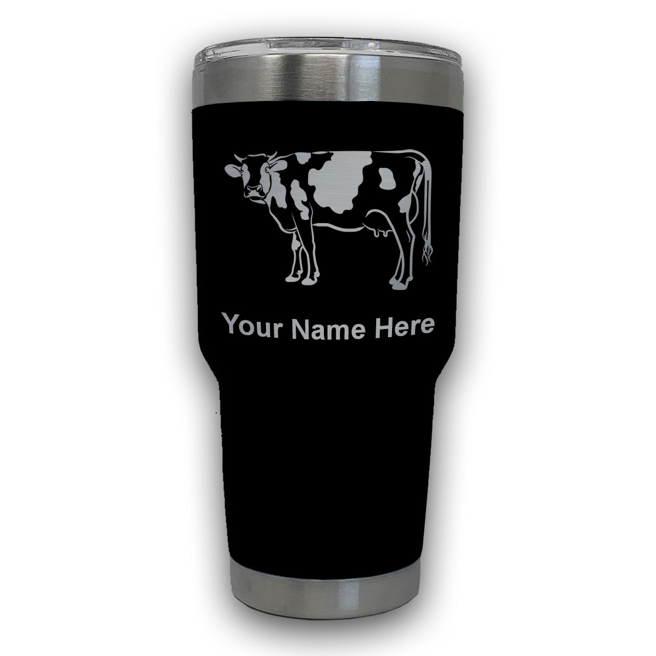 LaserGram 30oz Tumbler Mug, Cow, Personalized Engraving Included