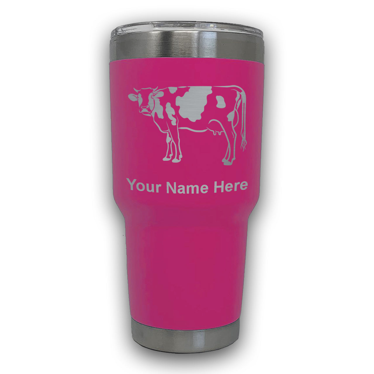 LaserGram 30oz Tumbler Mug, Cow, Personalized Engraving Included