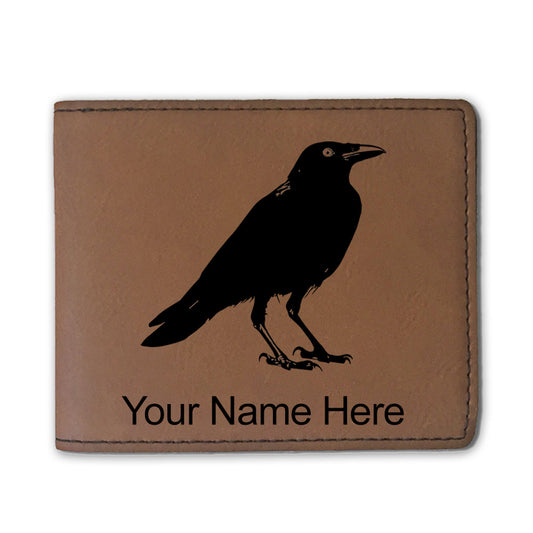 Faux Leather Bi-Fold Wallet, Crow, Personalized Engraving Included