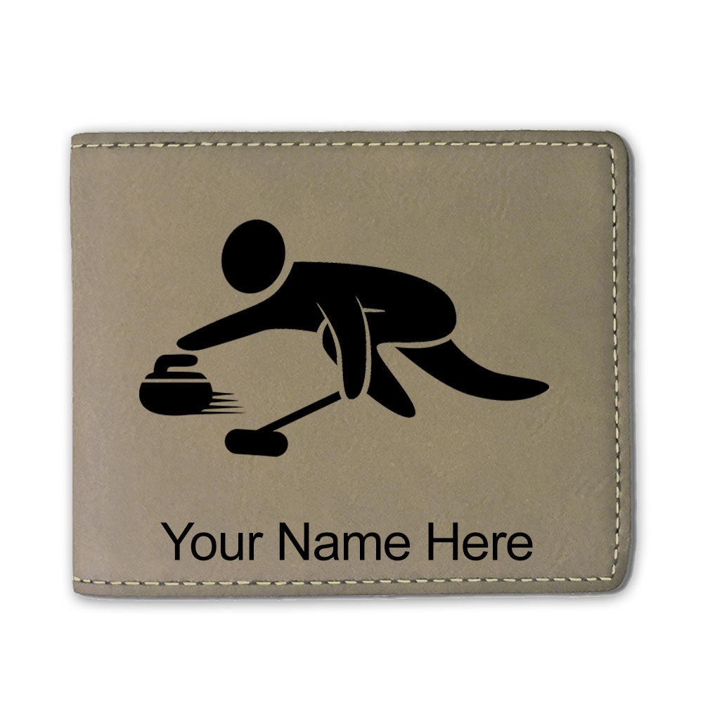 Faux Leather Bi-Fold Wallet, Curling Figure, Personalized Engraving Included