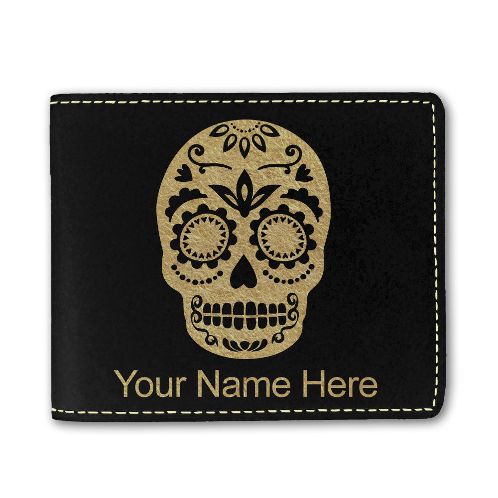 Faux Leather Bi-Fold Wallet, Day of the Dead, Personalized Engraving Included