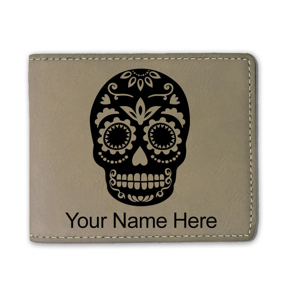 Faux Leather Bi-Fold Wallet, Day of the Dead, Personalized Engraving Included