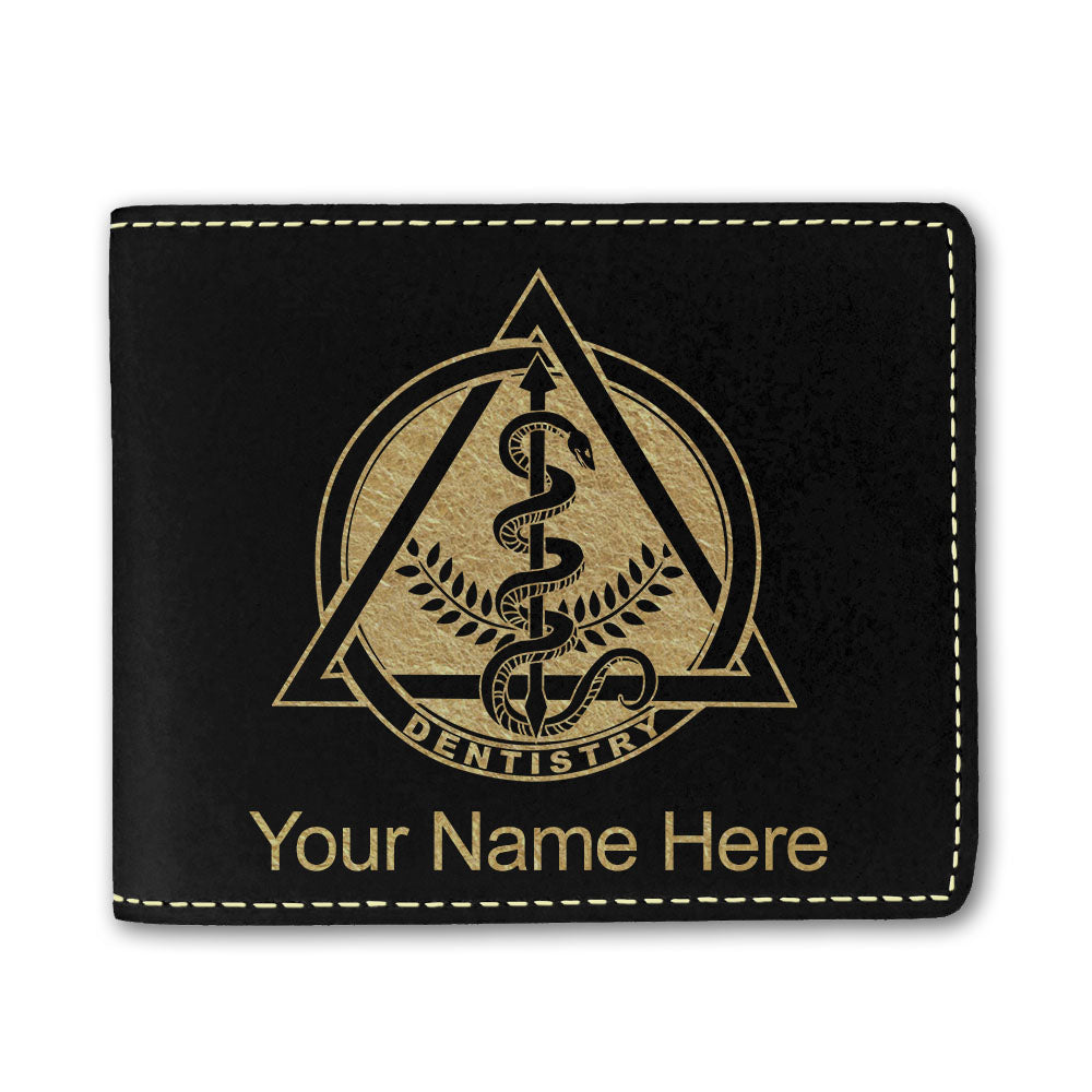 Faux Leather Bi-Fold Wallet, Dentist Symbol, Personalized Engraving Included