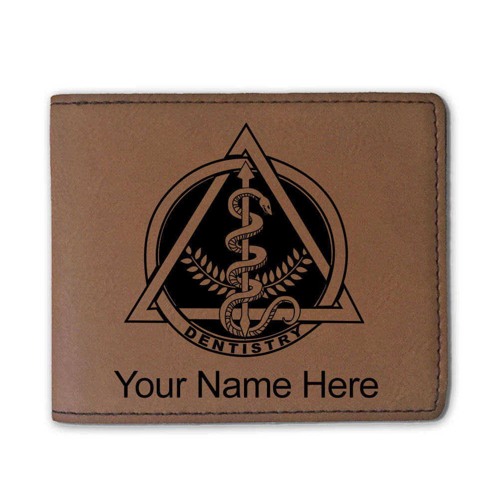 Faux Leather Bi-Fold Wallet, Dentist Symbol, Personalized Engraving Included