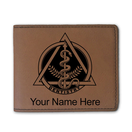 Faux Leather Bi-Fold Wallet, Dentist Symbol, Personalized Engraving Included