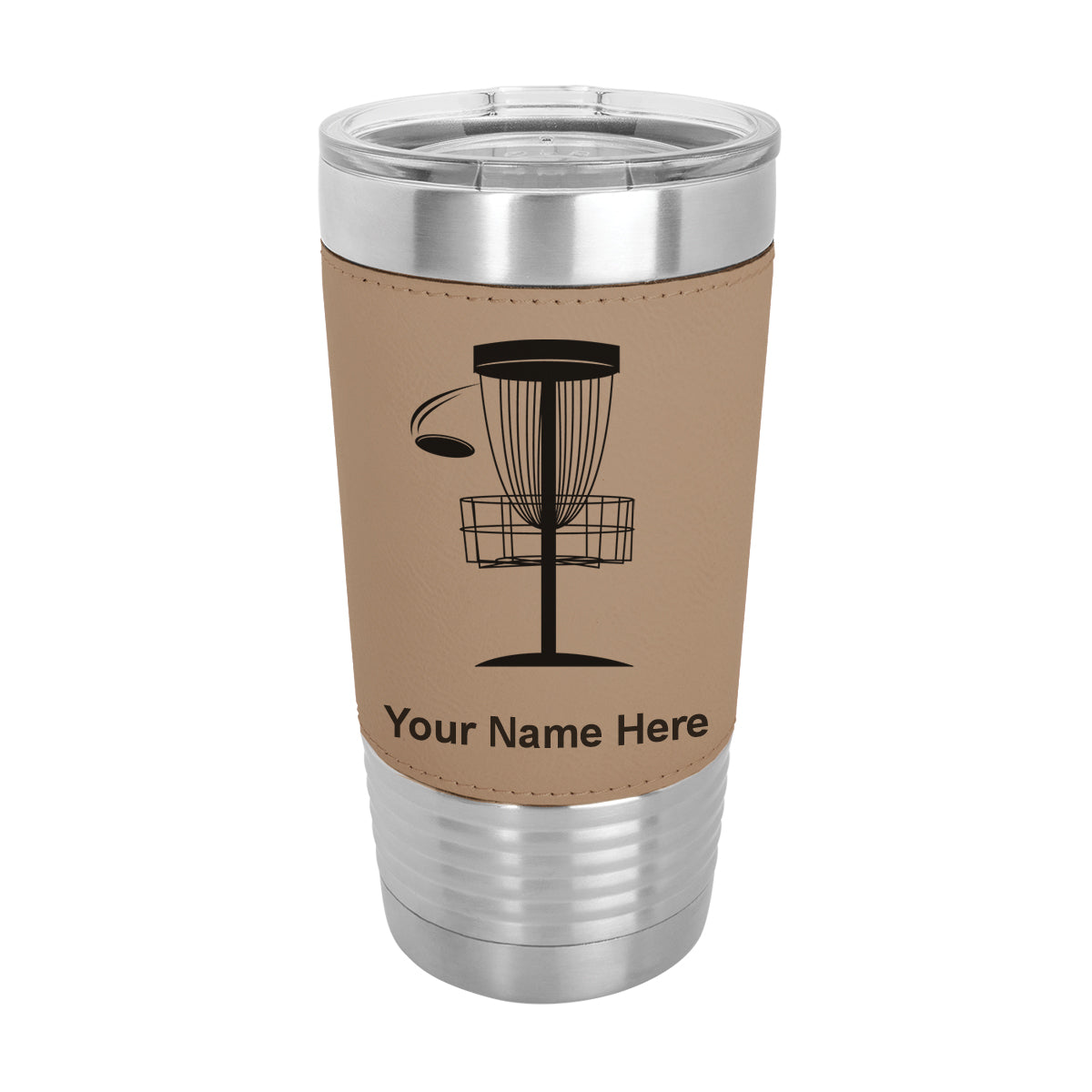 20oz Faux Leather Tumbler Mug, Disc Golf, Personalized Engraving Included - LaserGram Custom Engraved Gifts