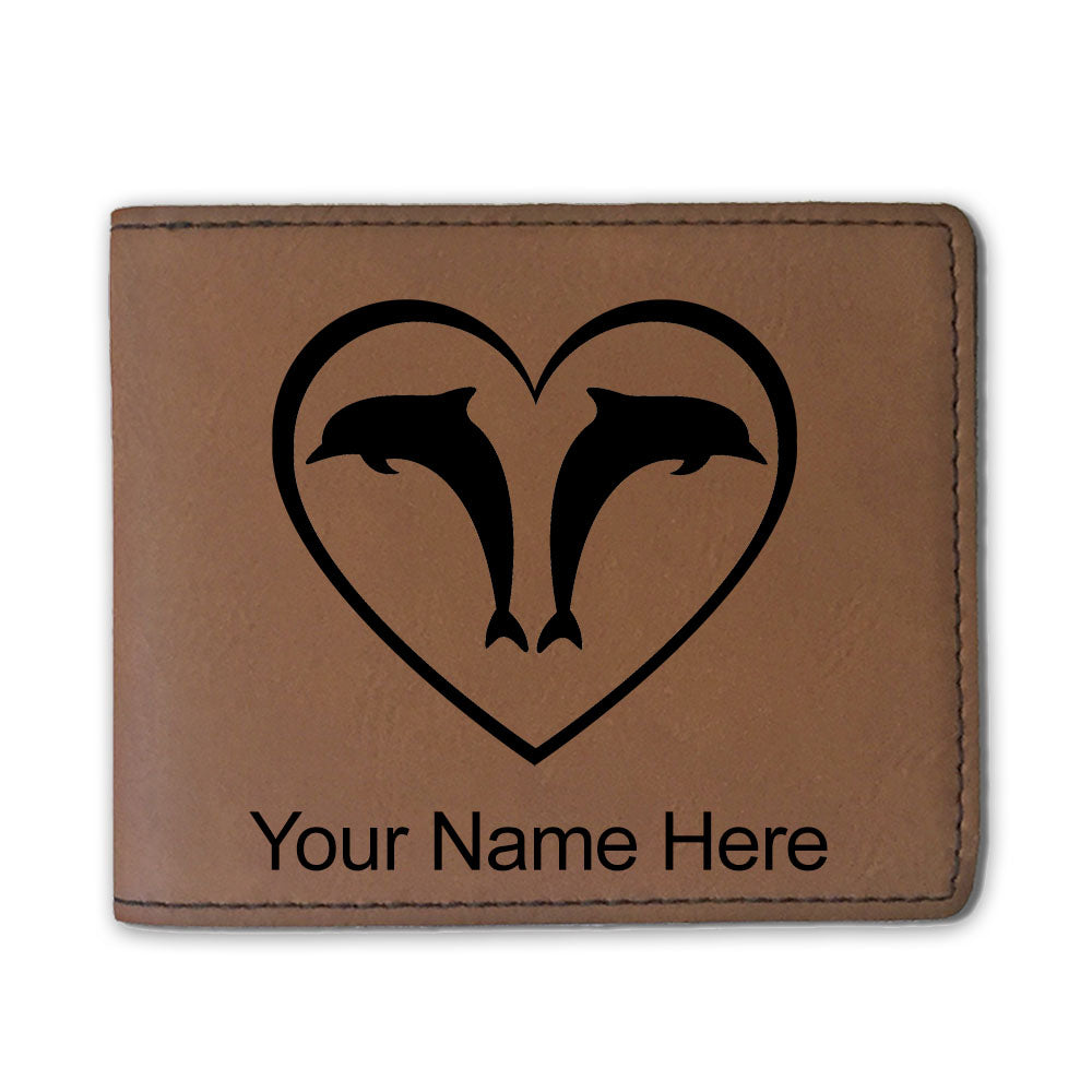 Faux Leather Bi-Fold Wallet, Dolphin Heart, Personalized Engraving Included