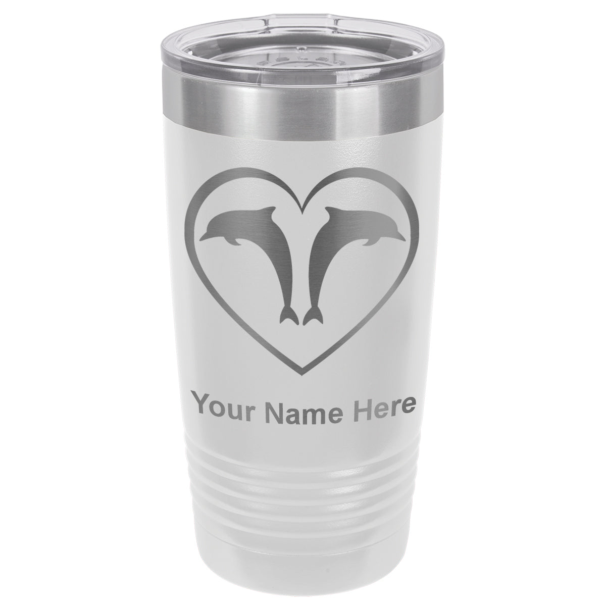 20oz Vacuum Insulated Tumbler Mug, Dolphin Heart, Personalized Engraving Included