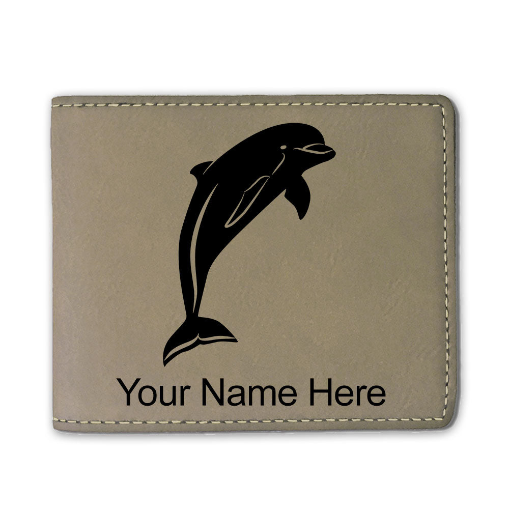 Faux Leather Bi-Fold Wallet, Dolphin, Personalized Engraving Included