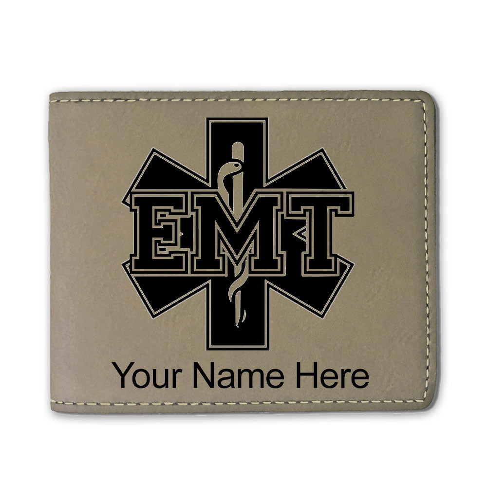 Faux Leather Bi-Fold Wallet, EMT Emergency Medical Technician, Personalized Engraving Included