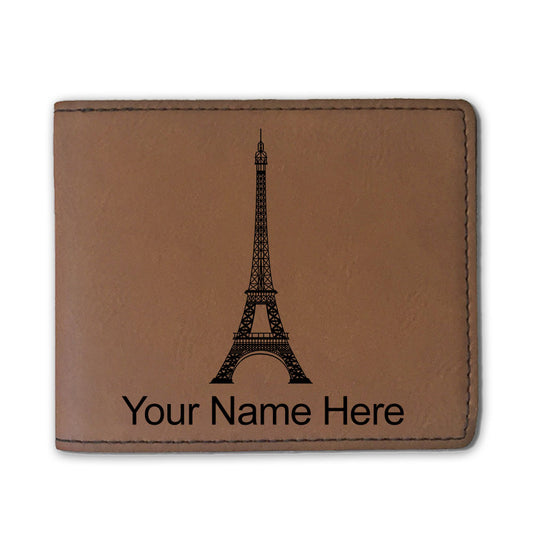 Faux Leather Bi-Fold Wallet, Eiffel Tower, Personalized Engraving Included