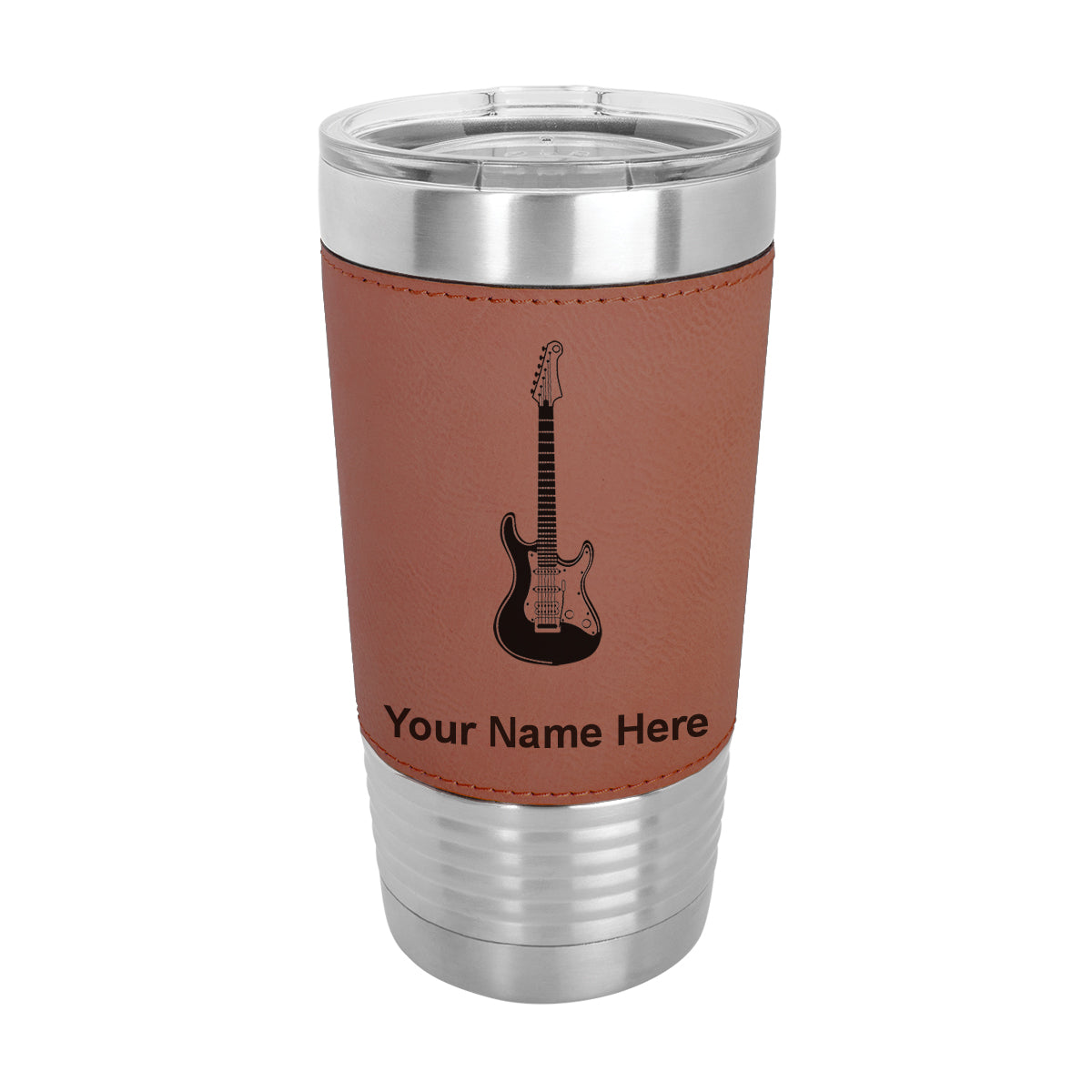 20oz Faux Leather Tumbler Mug, Electric Guitar, Personalized Engraving Included - LaserGram Custom Engraved Gifts
