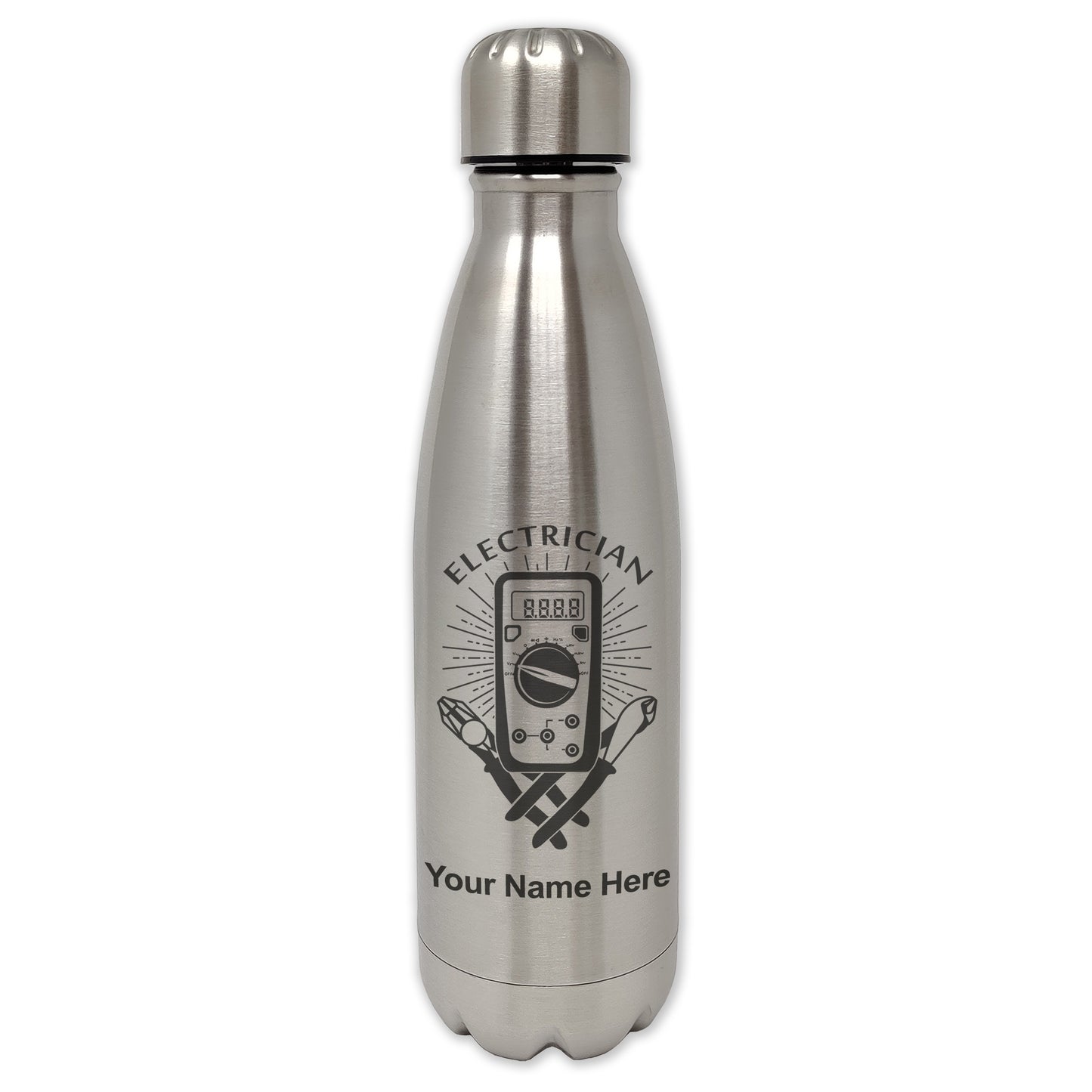 LaserGram Single Wall Water Bottle, Electrician, Personalized Engraving Included