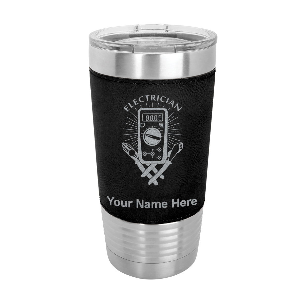 20oz Faux Leather Tumbler Mug, Electrician, Personalized Engraving Included - LaserGram Custom Engraved Gifts