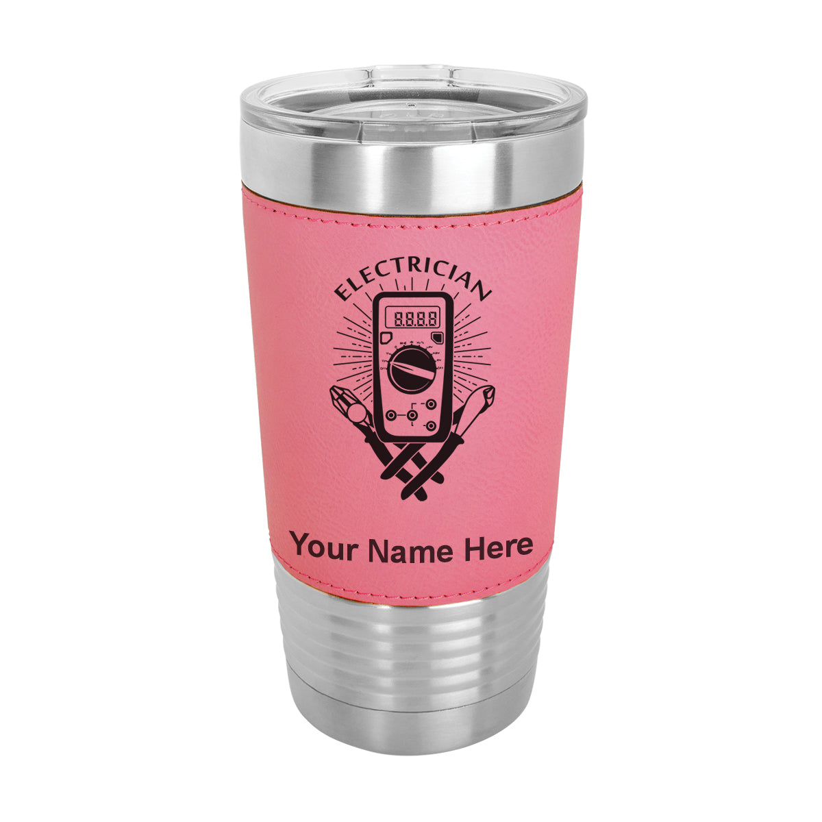 20oz Faux Leather Tumbler Mug, Electrician, Personalized Engraving Included - LaserGram Custom Engraved Gifts
