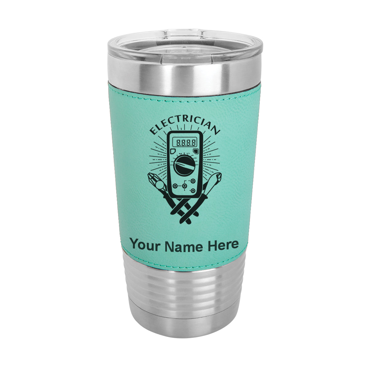 20oz Faux Leather Tumbler Mug, Electrician, Personalized Engraving Included - LaserGram Custom Engraved Gifts