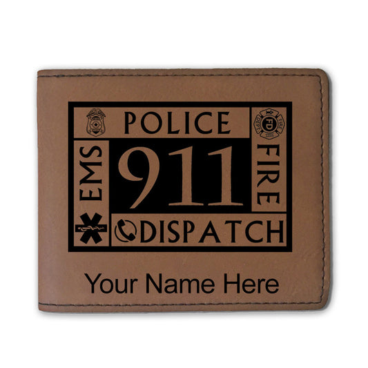 Faux Leather Bi-Fold Wallet, Emergency Dispatcher 911, Personalized Engraving Included