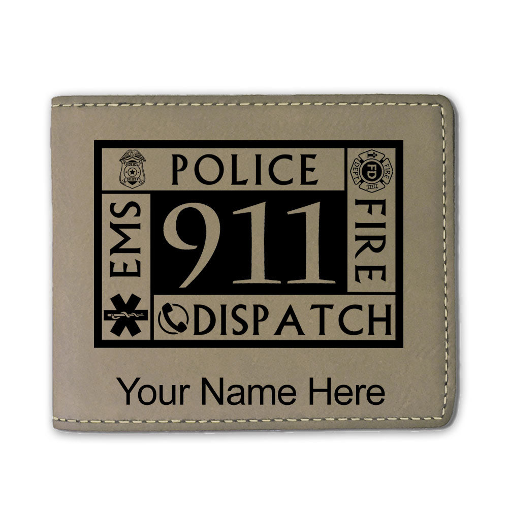 Faux Leather Bi-Fold Wallet, Emergency Dispatcher 911, Personalized Engraving Included