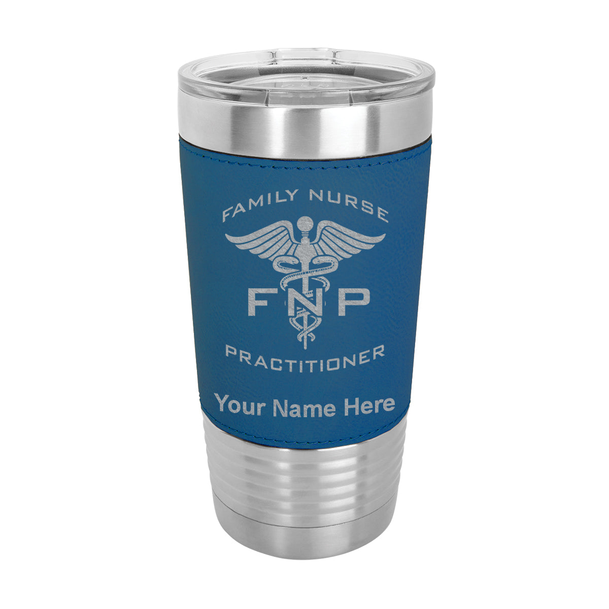 20oz Faux Leather Tumbler Mug, FNP Family Nurse Practitioner, Personalized Engraving Included - LaserGram Custom Engraved Gifts