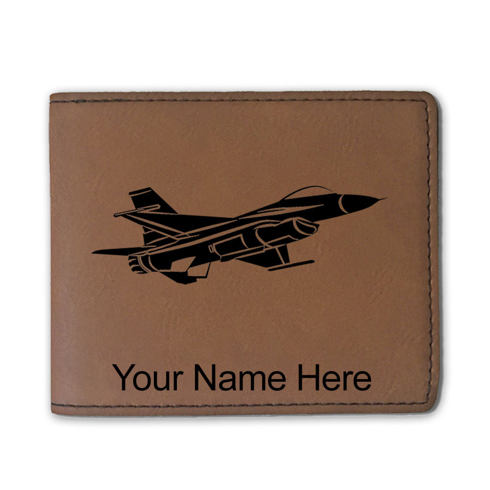 Faux Leather Bi-Fold Wallet, Fighter Jet 1, Personalized Engraving Included