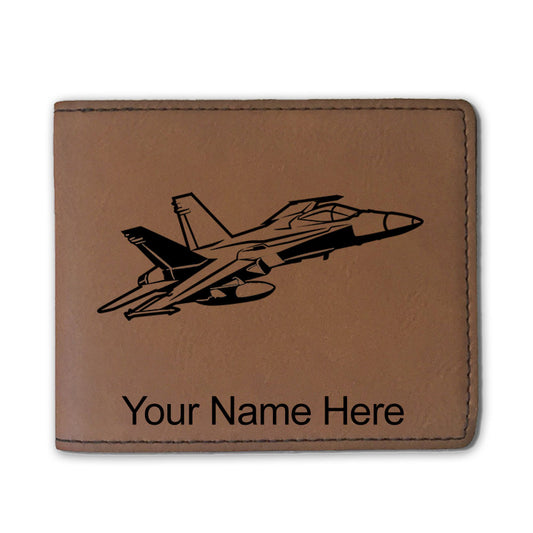 Faux Leather Bi-Fold Wallet, Fighter Jet 2, Personalized Engraving Included