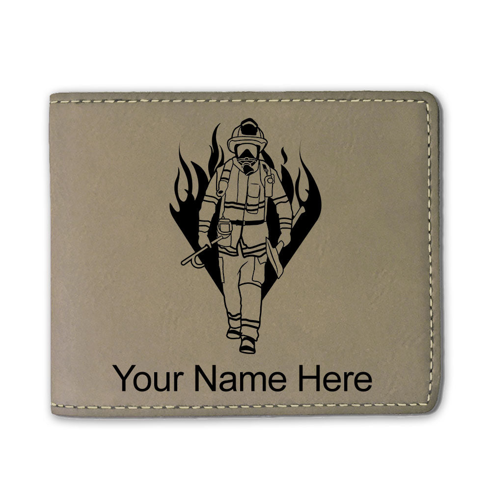 Faux Leather Bi-Fold Wallet, Fireman, Personalized Engraving Included