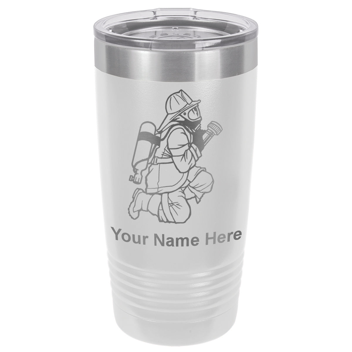 20oz Vacuum Insulated Tumbler Mug, Fireman with Hose, Personalized Engraving Included
