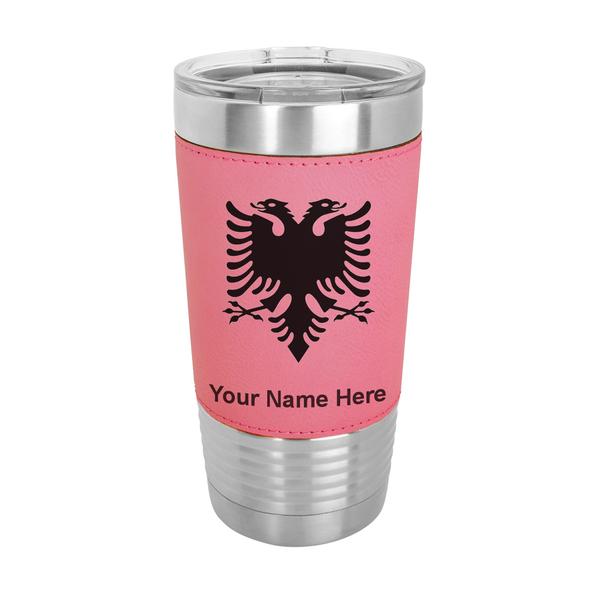 20oz Faux Leather Tumbler Mug, Flag of Albania, Personalized Engraving Included - LaserGram Custom Engraved Gifts