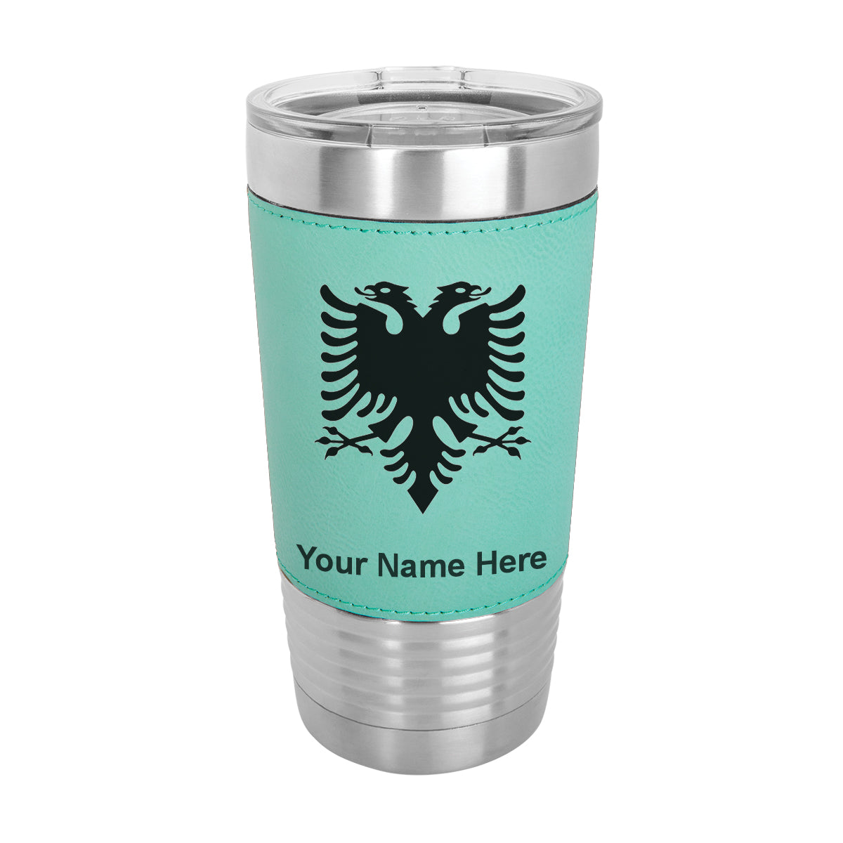 20oz Faux Leather Tumbler Mug, Flag of Albania, Personalized Engraving Included - LaserGram Custom Engraved Gifts