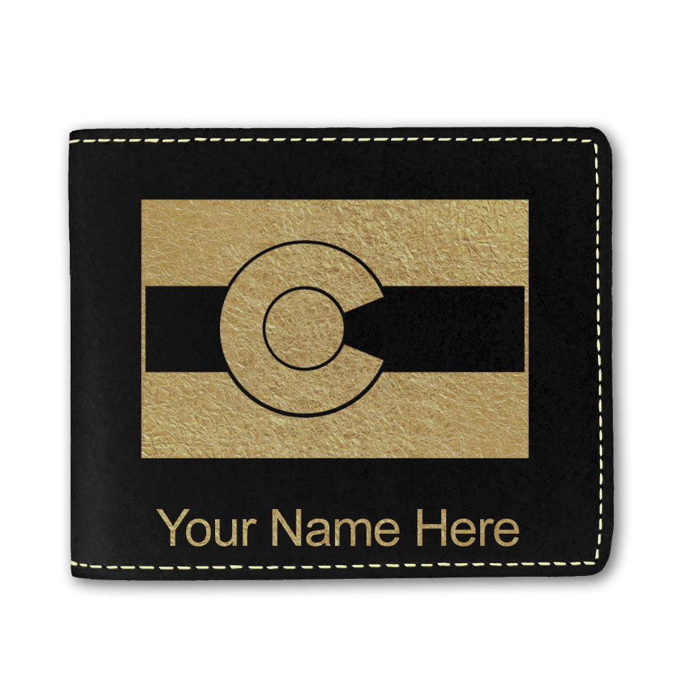 Faux Leather Bi-Fold Wallet, Flag of Colorado, Personalized Engraving Included