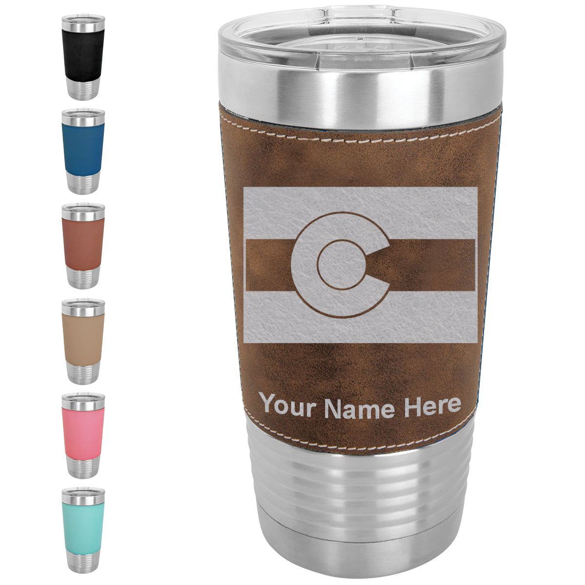 20oz Faux Leather Tumbler Mug, Flag of Colorado, Personalized Engraving Included - LaserGram Custom Engraved Gifts