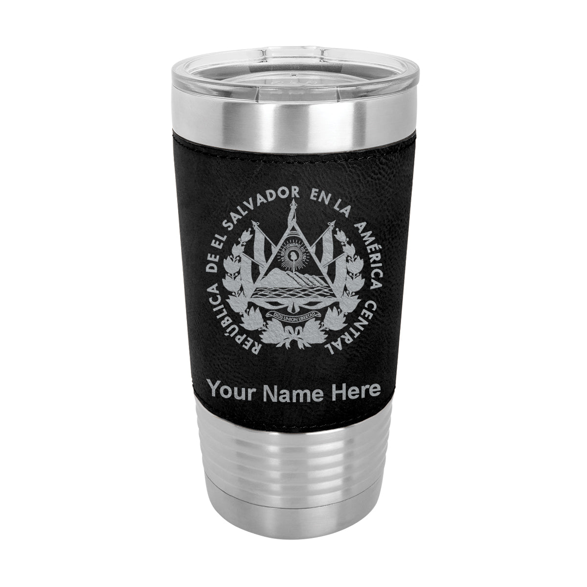 20oz Faux Leather Tumbler Mug, Flag of El Salvador, Personalized Engraving Included - LaserGram Custom Engraved Gifts