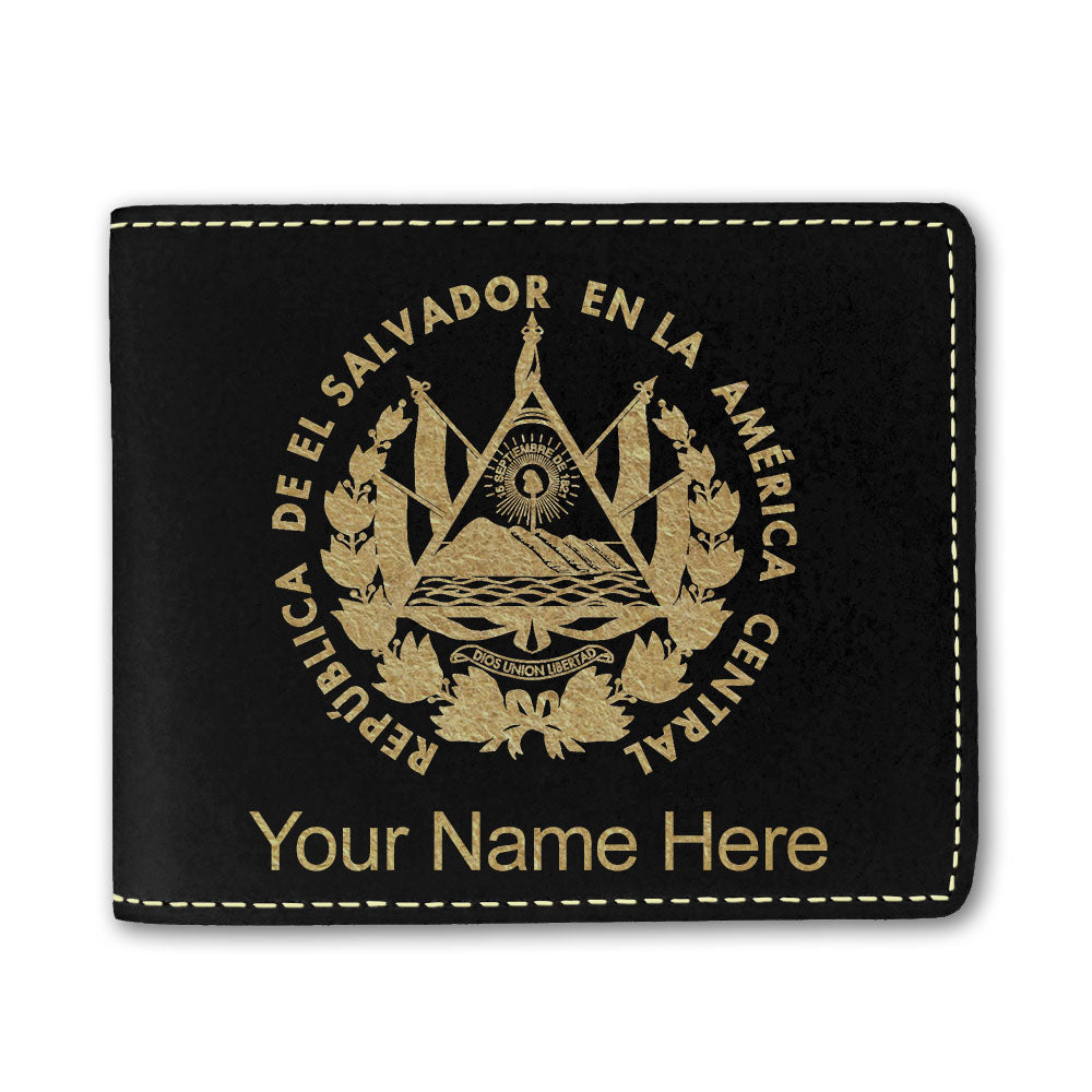 Faux Leather Bi-Fold Wallet, Flag of El Salvador, Personalized Engraving Included