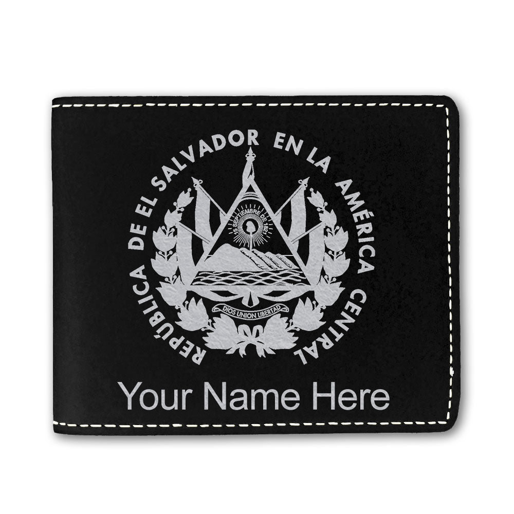 Faux Leather Bi-Fold Wallet, Flag of El Salvador, Personalized Engraving Included