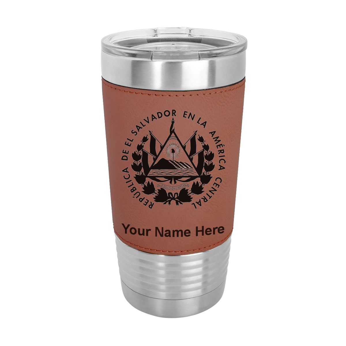 20oz Faux Leather Tumbler Mug, Flag of El Salvador, Personalized Engraving Included - LaserGram Custom Engraved Gifts