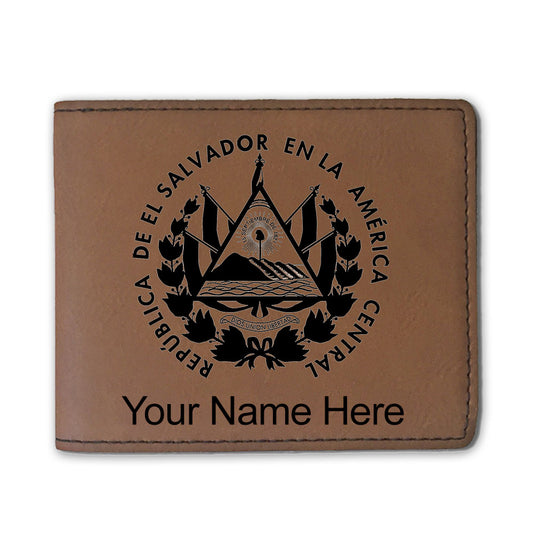 Faux Leather Bi-Fold Wallet, Flag of El Salvador, Personalized Engraving Included