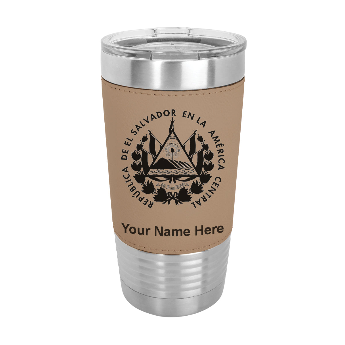 20oz Faux Leather Tumbler Mug, Flag of El Salvador, Personalized Engraving Included - LaserGram Custom Engraved Gifts