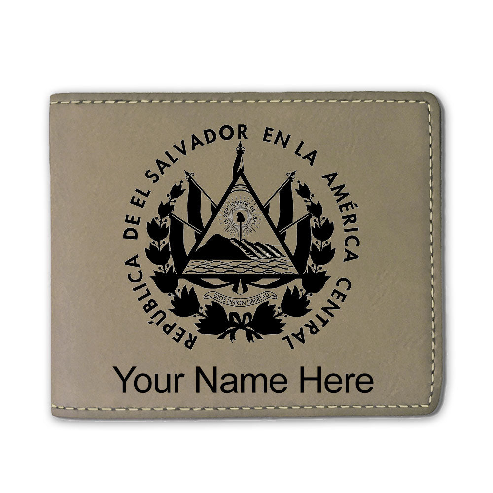 Faux Leather Bi-Fold Wallet, Flag of El Salvador, Personalized Engraving Included