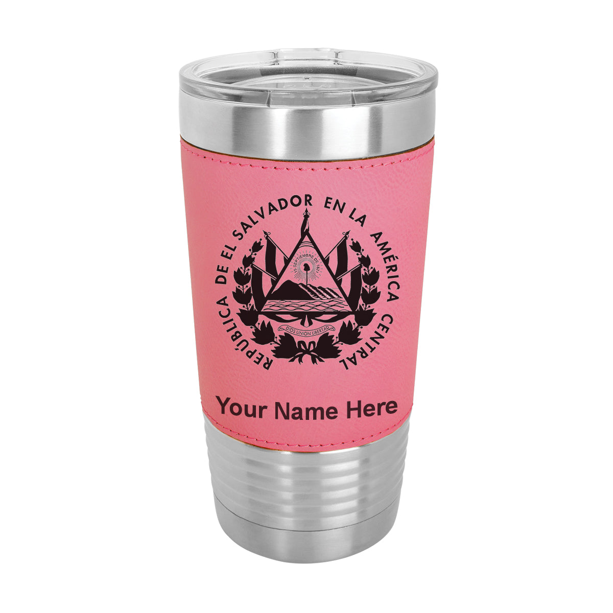 20oz Faux Leather Tumbler Mug, Flag of El Salvador, Personalized Engraving Included - LaserGram Custom Engraved Gifts